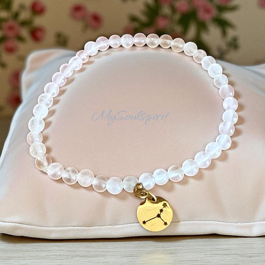 Rosenquarz Armband mit Sternzeichen Krebs Anhänger