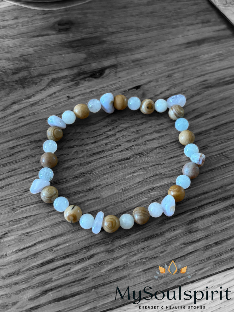Armband "ALLERGIE-BALANCE" - Aquamarin, Blauer Chalcedon & Landschafts-Jaspis