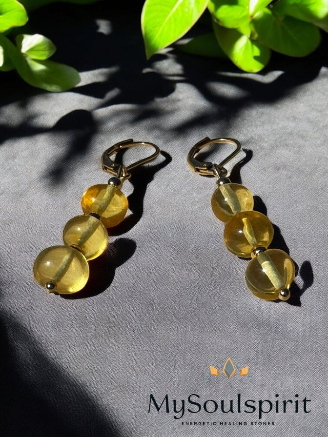 Bernstein Ohrhänger mit 3 Perlen