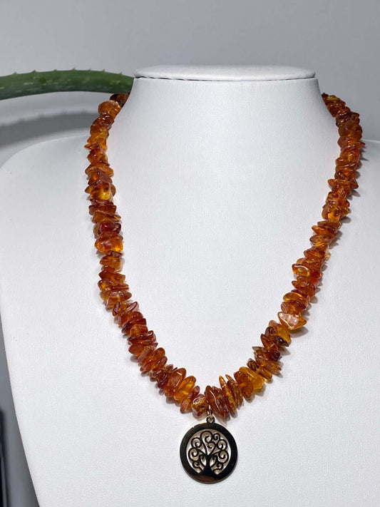 BERNSTEIN, Halskette mit Baum des Lebens - Charm -