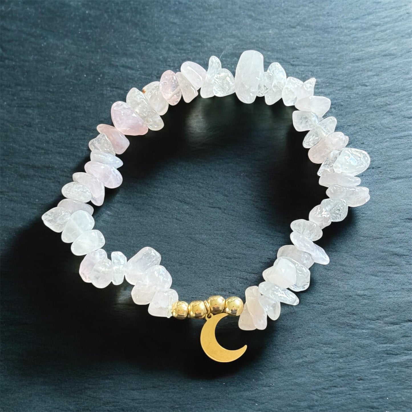 ROSENQUARZ Splitter-Armband mit Mondsichel Anhänger