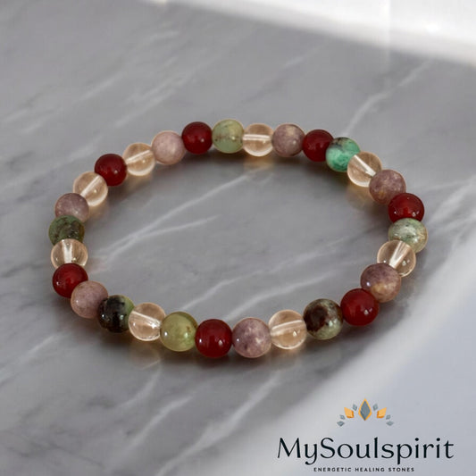 Armband „HPU-Stoffwechselstörung“ - Karneol, Chrysopras, Lepidolith & Bergkristall
