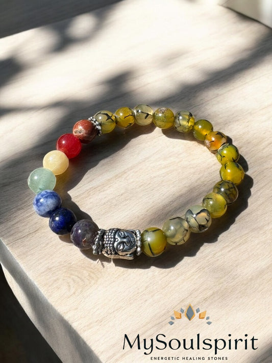 CHAKRA Armband mit Drachenachat und Buddha-Charm