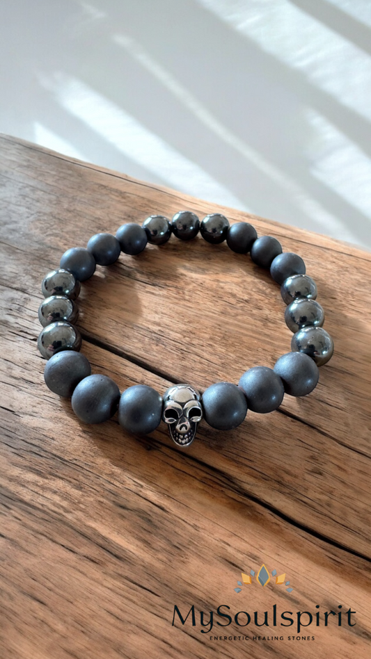 Herrenarmband mit Totenkopf aus Hämatit