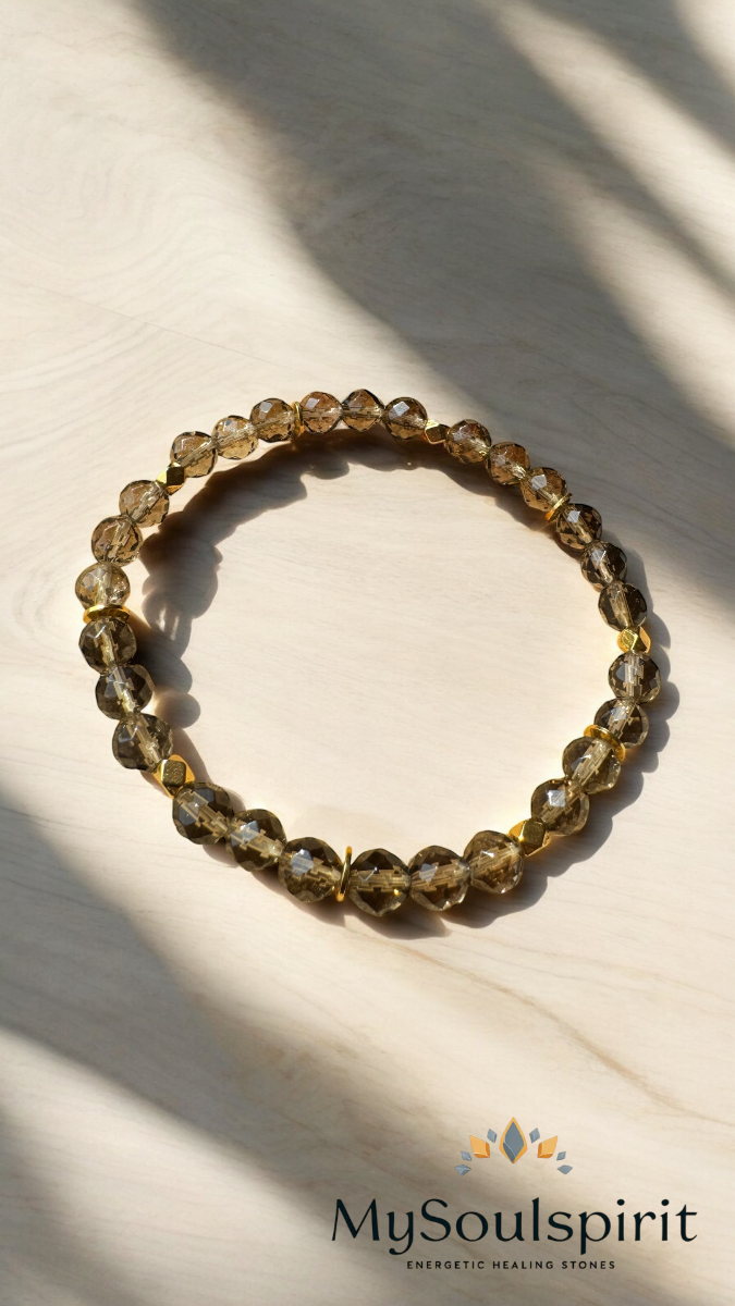 RAUCHQUARZ Armband facettiert mit Gold-Elementen