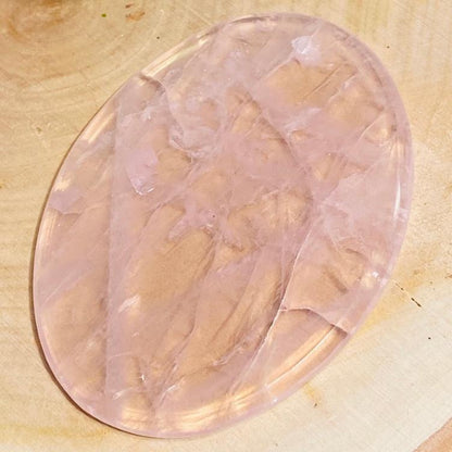 Disque de QUARTZ ROSE ovale avec bracelet en cuir