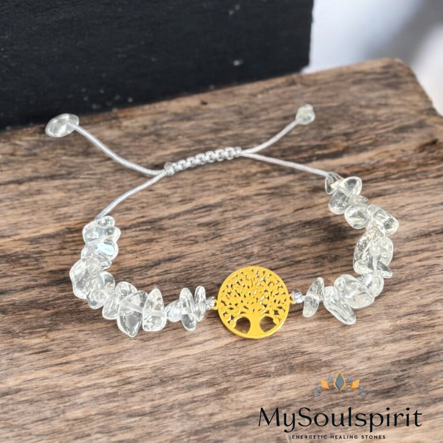 Bergkristall Armband mit Lebensbaum Charm - Perlenarmband