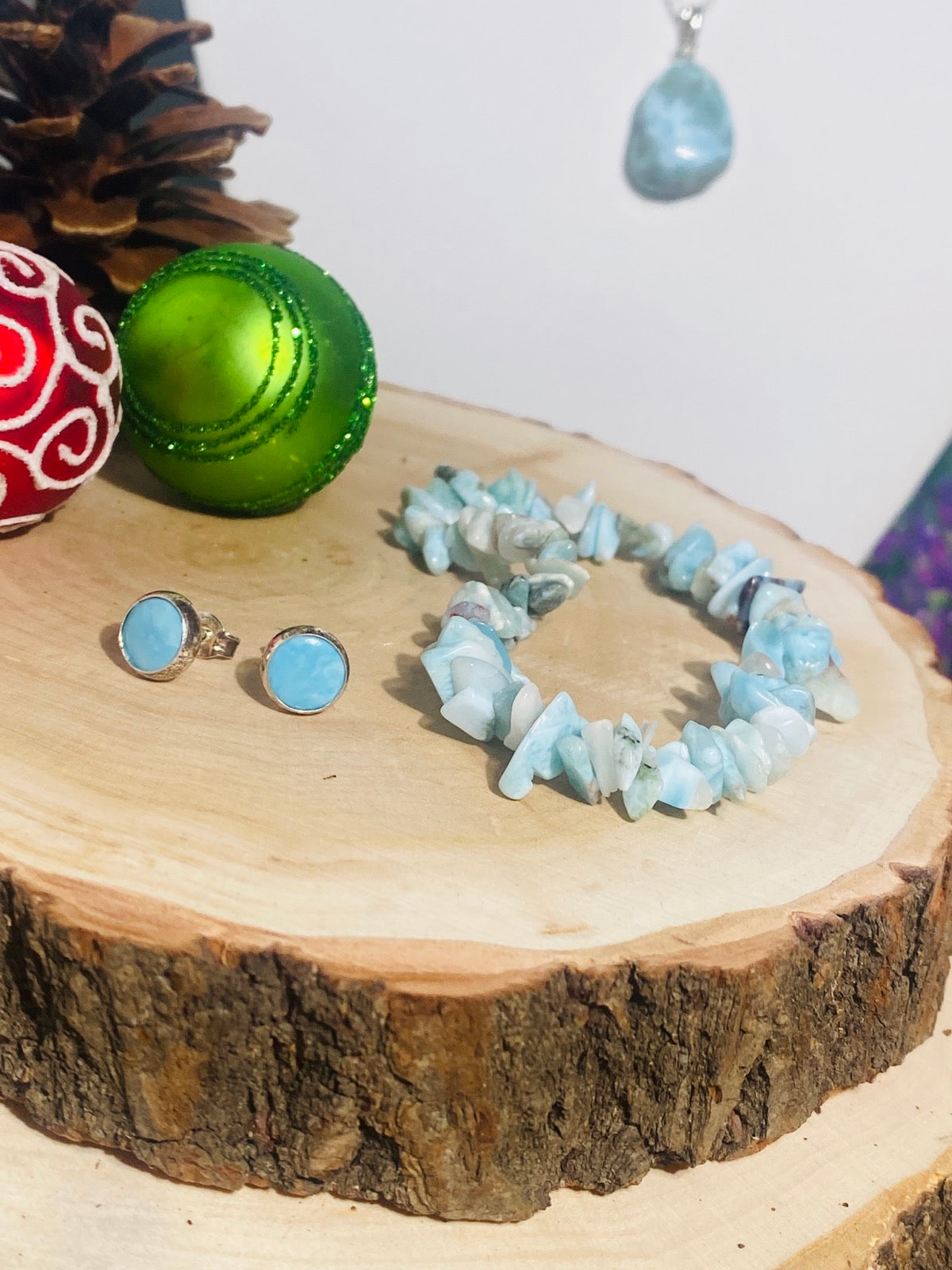 LARIMAR -Set mit Splitter-Armband, Kettenanhänger und Ohrringe