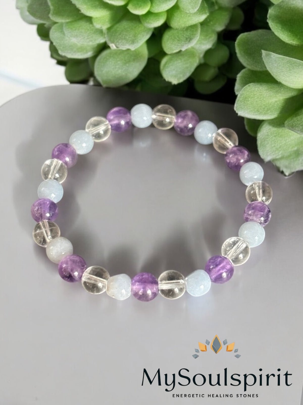 Kinderarmband "ADHS" aus Anhydrit, Amethyst und Bergkristall 13 - 16 cm - Gesundheitsarmbänder