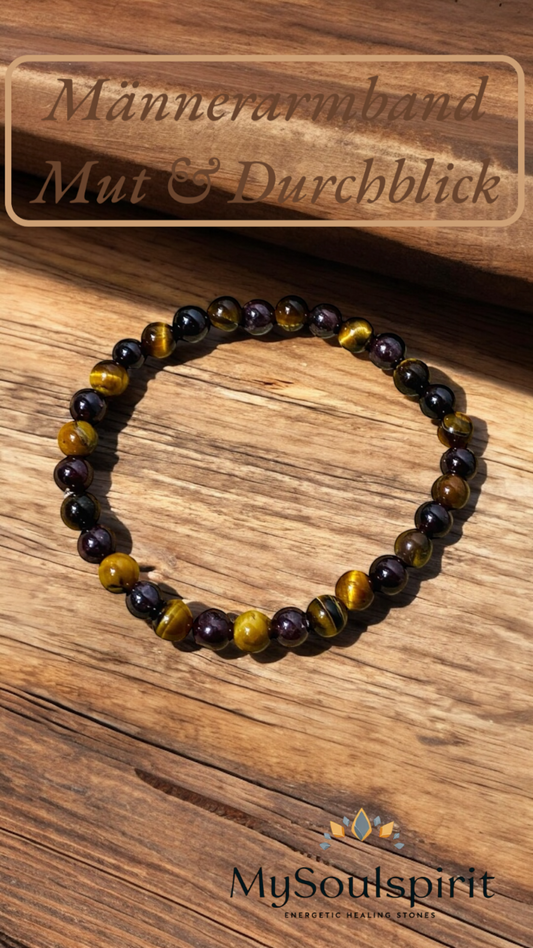 Männerarmband "MUT & DURCHBLICK" aus Tigerauge und Granat