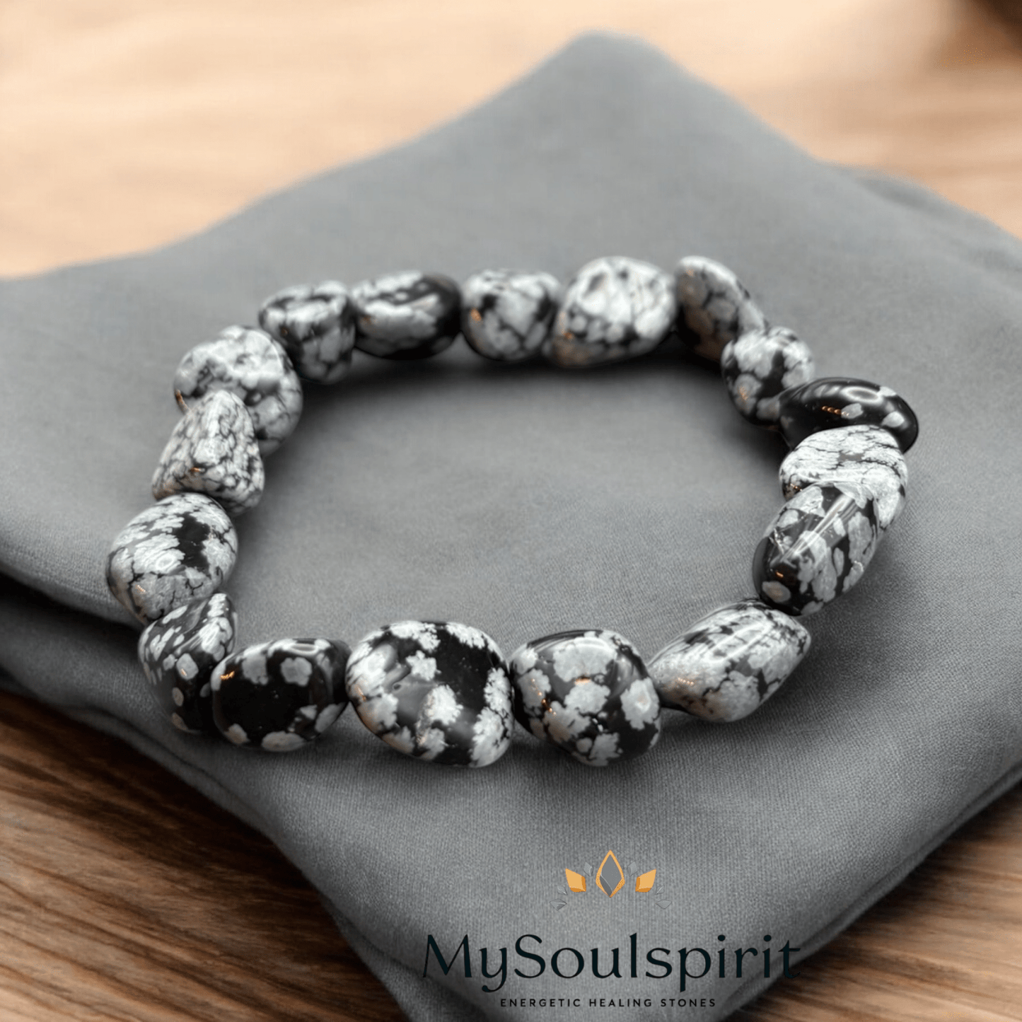 Schneeflocken OBSIDIAN Trommelstein Armband - Armband