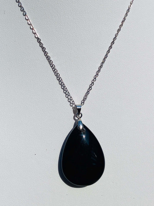 Pendentif OBSIDIENNE avec chaîne en argent